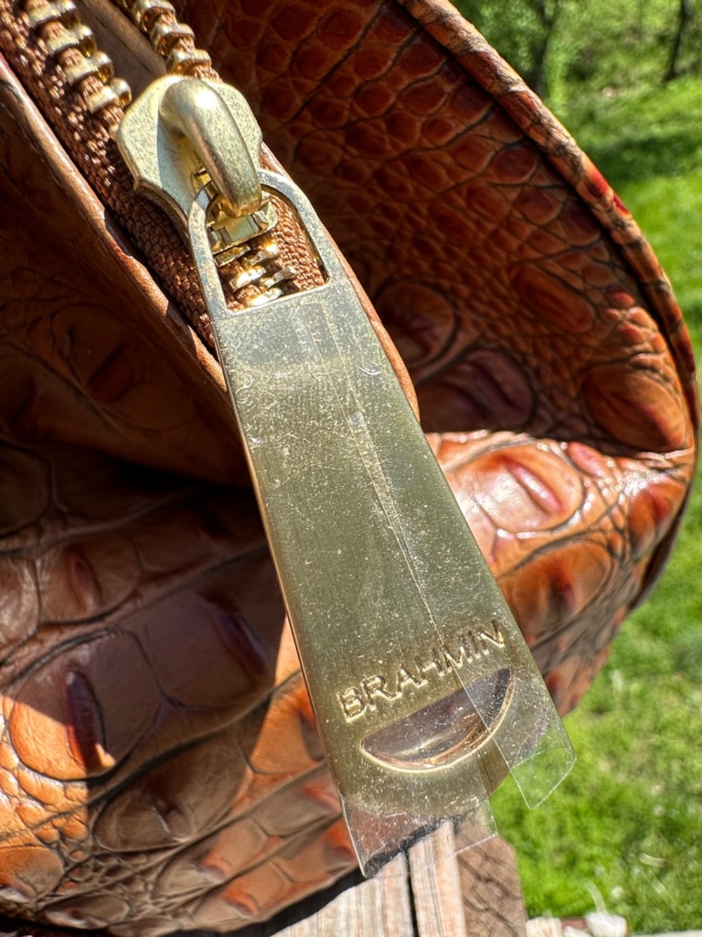 Brahmin Melbourne Faye Toasted Almond  Croc-Embossed Leather Satchel - Picture 6 of 12